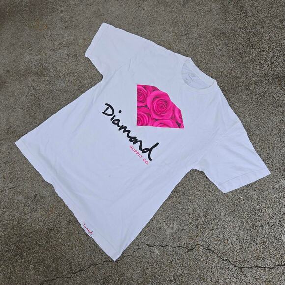 Vtg Y2k DIAMOND SUPPLY CO. Roses Diamond Spellout Graphic Skate Tee Shirt Lg - Picture 2 of 7